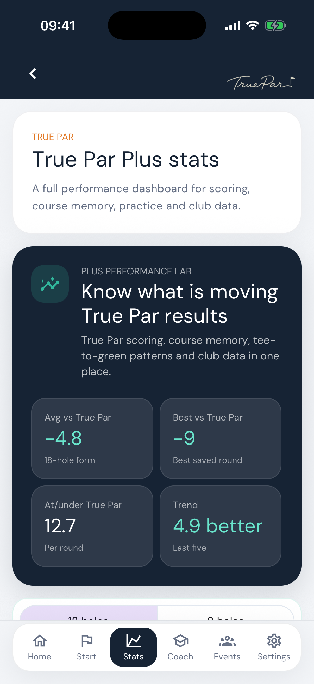 True Par Plus performance, course memory and club data